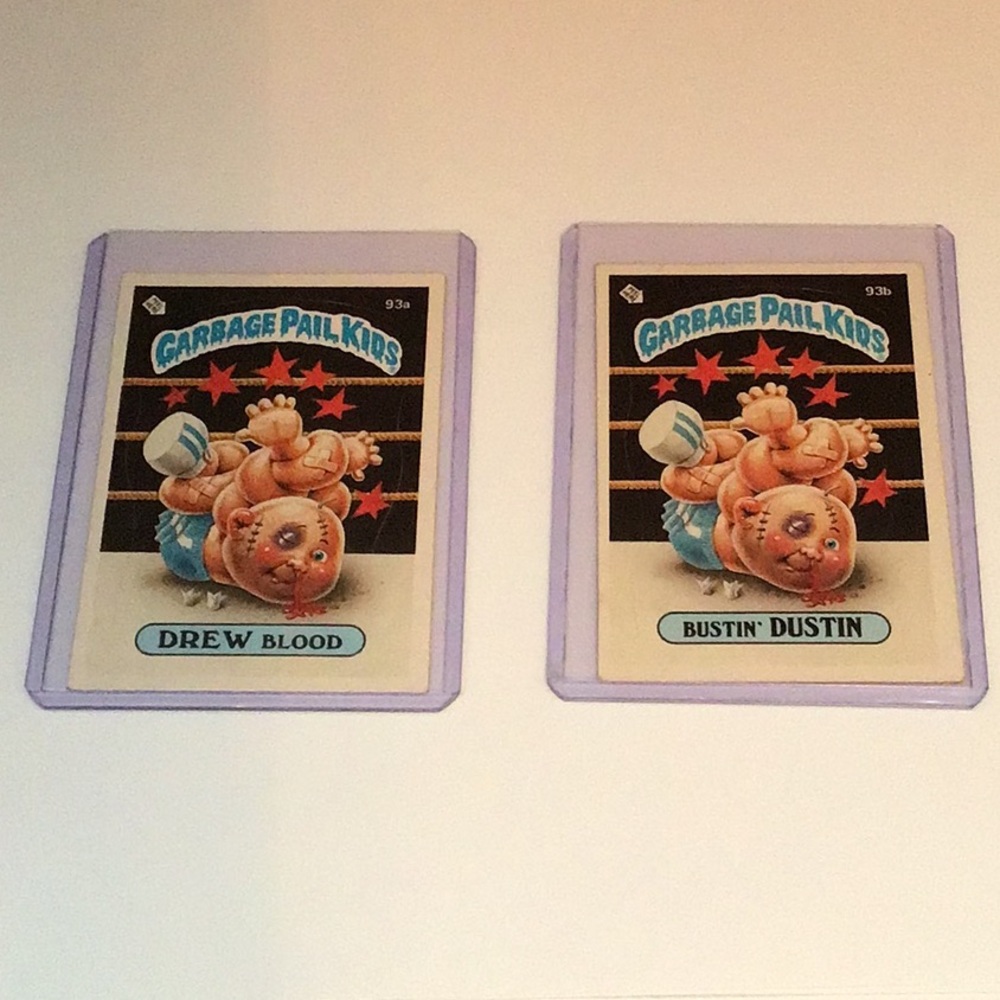 Garbage Pail Kids DREW Blood 93a and BUSTIN ‘ DUSTIN 93b